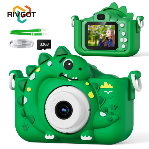 Kids Digital Camera with 32G Card Toy Girl Boy 1080p Hd Screen Outdoor Cartoon Dinosaur Camera Photography Video Birthday Gifts