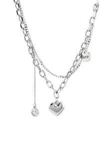 Dây Chuyền Hình Trái Tim Gấp Đôi Bằng Kim Loại Cho Nữ Dây Chuyền Chữ Cái Nụ Cười Nhỏ Phong Cách Hip Hop Đa Năng Dây Chuyền Trang Sức Lạnh