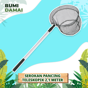 Bumi Damai Jaring Serokan Seseran 21 m Lamit Pancing Ikan Udang Kepiting Lipat Bulat Gagang Telescopic Fishing Net Pole Aluminium