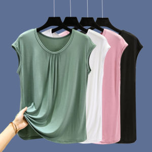 Modal Sleeveless T-shirt Womens Summer plus Size Vest Loose Pure Color round Neck Slimming Bottoming Shirt Plus Size Ladies plus Size Top