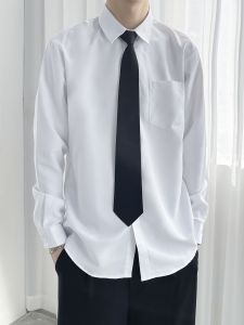 Thickened Long Sleeve Mens Shirt Pure Color Loose Fit DK Uniform Short Sleeve Tie Pink Blue Fleece Lined Male Fashion Shirt