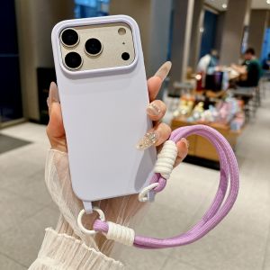 With Short Strap Matte Silicone Protection Case For iPhone 17 Air 16 15 14 13 12 11 Plus Pro Max Candy Hybrid Shockproof Cover
