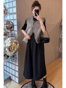 Graceful Vest Women New 2023 Autumn and Winter Dress Two-piece Set Knitted Waistcoat Vest Western Style Vest Set