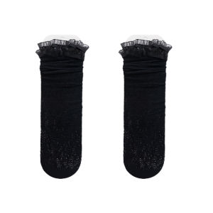 Princess Style Girls Mid-Calf Socks Summer Thin Lace Long Tube Socks Childrens Lolita Ruffle Edge Princess Socks for Girls