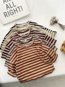 Spring Autumn Pure Cotton Long Sleeve Striped T-Shirt for Kids Baby Loose Base Layer Top Boys Girls Korean Style round Neck