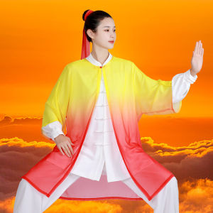 Elegant Tai Chi Performance Costume Mens Womens Martial Arts Competition Cheongsam Shawl Single Piece Drifting Dancewear