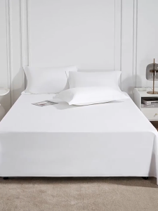 【YOU】ผ้าปูที่นอน สีขาว ผ้าปูที่นอนโรงแรม 5 ดาว ผ้าปูที่นอนรัดมุมสีพื้น ผ้าฝ้าย 100% นุ่มสบาย ซักเครื่องได้ไม่เสียรูปทรง
