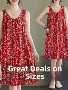 Relaxed A-line Slip Dress Flattering Sleeveless Flower Print Dress