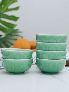 High-End Ceramic Bowl Chinese Style Lotus Rice Bowl round Shape Porcelain Dinnerware Single Serving Bowl Family Use