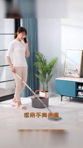 Extended telescopic rod clean and dirty water separation spin mop set spin mop flat mop round head floor cleaner lazy mop Lantai mop 无需弯腰拖把 roborock washing machine