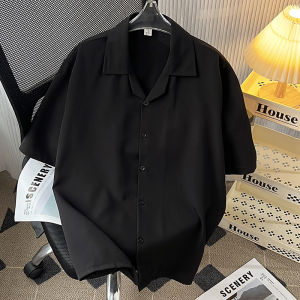 New Chinese Style Loose Fit Button up Shirt Womens Mens Trendy Summer Half Sleeve Folded Edge Cardigan Casual Sharp Look