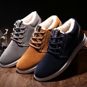 Lilyshoes New Winter Mens Velvet Sport Shoes Retro Cold-Proof Lace-up Warm Board Shoes Trendy Fleece-Lined High-Top Cotton Shoes