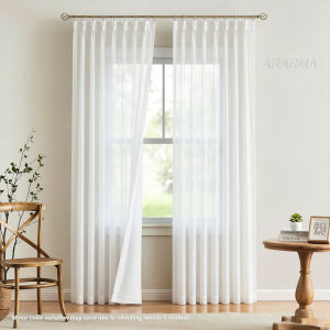 Blackout Curtain &Sheer white Free HookS-fold Hook 5ft-10ft New for Window Home Decoration Elegant