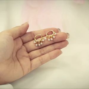 925 Sterling Silver Fresh Pearl Hoop Earrings Brass Pearl Pendant Earring Simple Metal Style Huggie Hoop Earring
