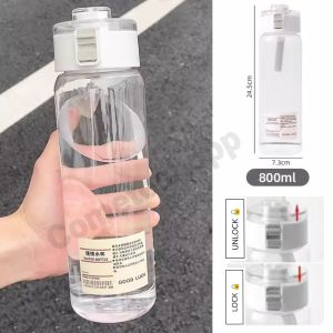 Muji Style water bottle 800ml/500ml/350ml large capacity transparent Clear travel mug bottle anti leak Hot cold Bottle