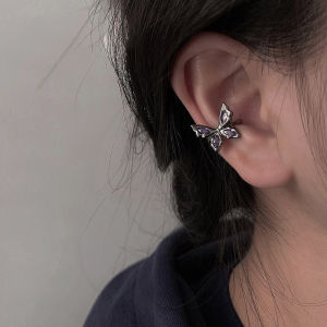 Punk Gothic Black Butterfly Clip Earring for Women Purple Crystal Zircon Earring Clip Sweet Cool Y2K Korean Style Egirls Female Jewelry Gift