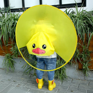 Creative Kids Rain Cover: Cute Cartoon Duck Raincoat & Windproof Poncho