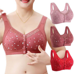 FallSweet ปิดด้านหน้าผ้าฝ้าย Bra สําหรับผู้หญิง PLUS ขนาดไร้สายกีฬา Bras ชุดชั้นในบางสําหรับวัยกลางคนและผู้สูงอายุ