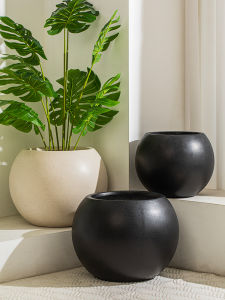 Large Size Magnesium Mud Flower Pot Luxury Sensation Turtle Back Bamboo Black Diamond Flower Pot Ceramic round Cement Plant Pot
