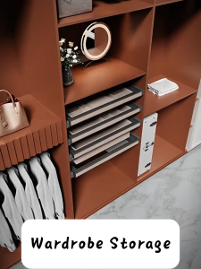 LUXORA Aluminium Alloy +Leather Multifunctional Wardrobe Cabinet Storage Basket Large Capacity Pull Out Organizer Drawer