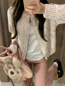 New Loose Short Knitted Sweater Top Soft American Style Long Sleeve Ladies Small Size 2025 Open Cardigan Knitwear Jacket