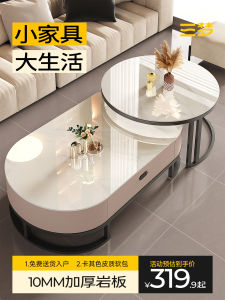 Modern Minimalist Luxury Rock Board Coffee Table Living Room Oval Shape Home Use Small Apartment Tea Table Simple Elegant