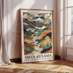 Yayoi Kusama Mount Fuji Canvas Print Japanese Mountain Landscape Poster Colourful Modern Art for Living Room Bedroom or Office