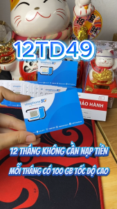 Sim 5G Miễn Phí trọn gói 1 năm 12TD49 Vina 100Gb 1 Tháng TỐC ĐỘ CAO - SODA - MIỄN PHÍ Xem Y0utubi  TikTop - Dùng Trọn Gói Không Nạp Tiền - FREESHIP - CHƯA KÍCH HOẠT.