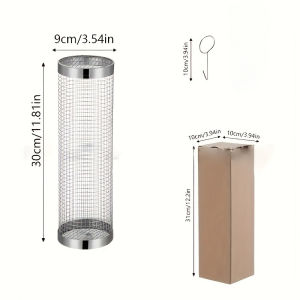 2pc Stainless Steel Rolling Grill Basket Set - Heavy Duty Cylinder Mesh for Camping Picnic & Outdoor BBQ Accessories