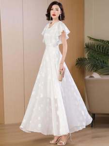Summer 2024 White Embroidered Chiffon Dress Elegant Simple Long Sleeve Multi-piece Set Fashionable Fashionable
