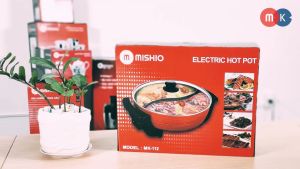 Nồi lẩu điện 2 ngăn Mishio MK112 5L - màu đỏ tùy chỉnh 5 mức nhiệt chất liệu thép phủ chống dính quai cầm chống nóng