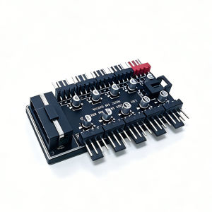 10-Pin PWM Fan Hub 4-Pin to 10-PWM Temperature Control Speed Expansion Box with 4-Pin/SATA Power Supply for Computer Case