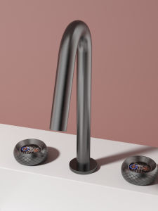 BANGPU | Gun Gray All-Copper Three-Hole Bathroom Sink Faucet Anti-Splash