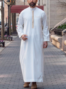 Luxury mens Islam Muslim Arab mens robe long sleeve embroidered stand collar Arab men thobe