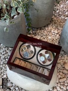 Hộp gỗ xoay 4 trưng bày 6 đồng hồ vân gỗ SAIKE - Hộp lên cot đồng hồ- Hộp xoay 4 đồng hồ