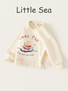 Fashionable Casual Girls Sweatshirt Cute Cartoon Splice Lace Childrens Overhead Long Sleeve Top Autumn New Arrival Kids Clothes