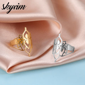 SKYRIM Womens Titanium Stainless Steel Gold Ring Lotus Design Ring Jewelry Rings for friends