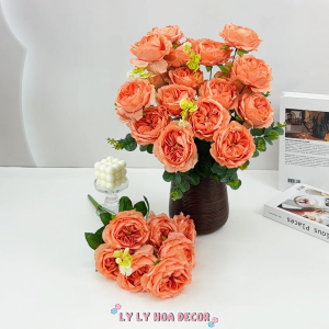 Cụm Hồng Trà Xoắn 9 Nhánh 7B 2 Điểm Bó Hoa Cắm Giỏ Trang Trí Tiệc. Hoa Lụa Decor