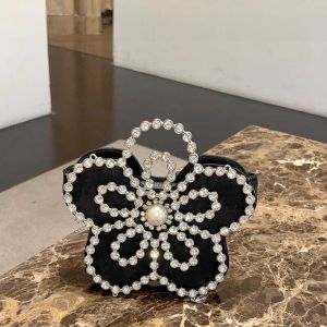 กระเป๋าถือผ้าไหม YOMOU ประดับดอกไม้และผีเสื้อ กล่องเพชร กระเป๋าสะพายไหล่แบบมีสาย กระเป๋าแฟชั่นสำหรับงานวันเกิด