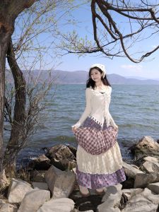 Váy Chữ a Cạp Cao Kẻ Caro Nhiều Màu Cho Nữ Mùa Xuân Phong Cách Mới Váy Midi Chữ a Ôm Sát Cơ Thể