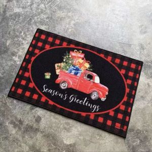 VIKAMA Black White Checkerboard Merry Christmas Red Text Tufted Doormat Xmas Welcome Rug Non Slip Floor Mat Home Decor Soft Cozy