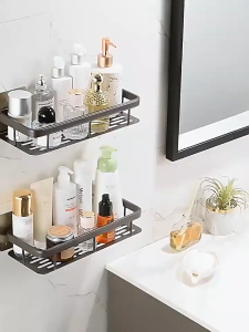 ชั้นวางห้องน้ำชั้นวางของไม่เจาะรูสำหรับติดตั้งติดผนังชั้นวางเครื่องสำอางชั้นวางจัดระเบียบ ใช้งานได้ดีในมุมห้องครัว