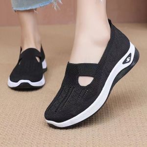 New Ladies Mesh Breathable Low Cut Rubber Shoes Comfortable Casual Shoes Slip On Walking Shoes For Women On Sale