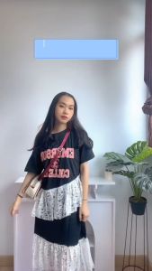 [Basica Moda] 86282 Gaun Dress Midi Wanita Dakota Drop Waist Katun Lace Import