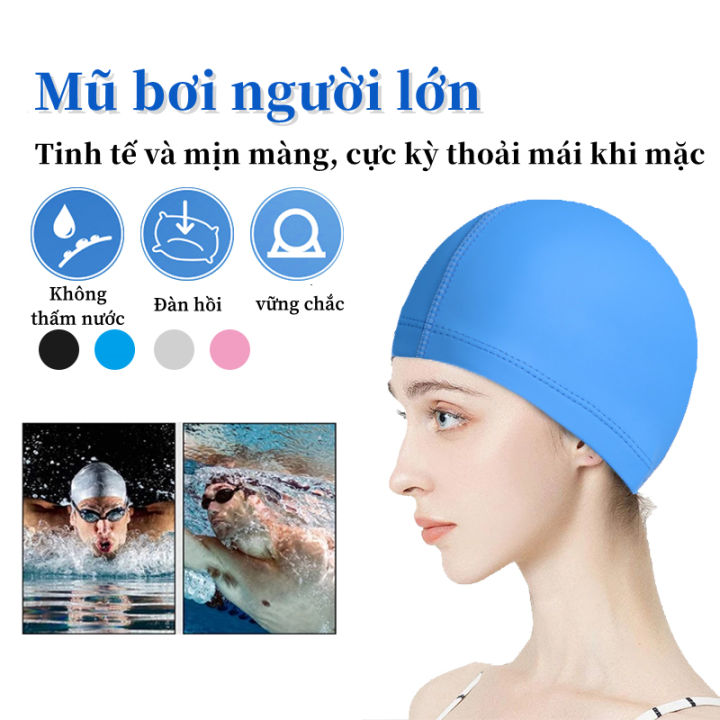 Mũ bơi người lớn nam nữ PU cao cấp,mũ bơi người lớn vải thun co giãn ...
