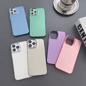 ปุ่มโลหะสีเงินระดับพรีเมียมสีทึบ ไอโฟน11 For iPhone11 12 13 14 15Pro MAX X XS XR XS 6 7 8Plus SE2020 เคสโทรศัพท์แอปเปิ้ล