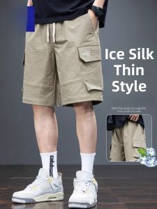 ROMON | Lormen Mens Casual Ice Silk Quick Dry Thin Straight Leg Summer Shorts Fashion Urban Style Five-Quarter Length Breathable Youthful