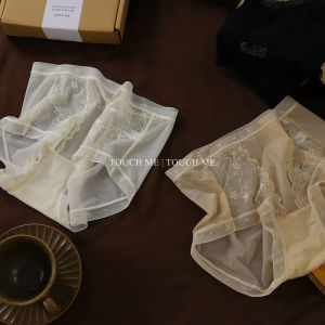 Touchme French Style Ultra-Thin Soft Lace Womens Underwear Breathable Summer Ice Silk Mid-High Waist Triangle Panties Set of 3