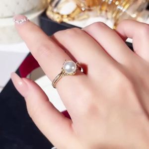 Huitan Gold Color Simulated Pearl Women Rings for Wedding Temperament Elegant Lady Finger Accessories Party Gift Trendy Jewelry