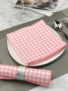 Classic 3 Layer Pink Plaid Print Napkins Original Paper Quality Large Size 20 Sheets Pack Manors Brand Household Products